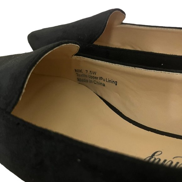 Penny Loves Kenny Nik Black Faux Suede Flats Gold Tipped Toe Sz 7.5 Wide - Picture 6 of 11